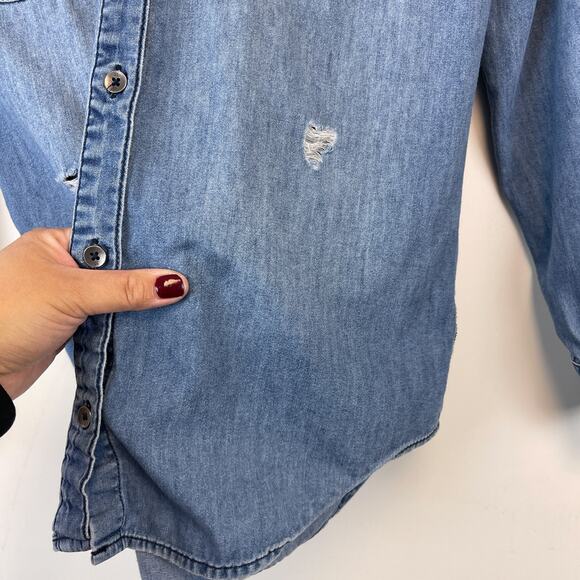 Joe’s Jeans Collection XS Distressed Cotton Chambray Button Shirt Blue - Picture 2 of 11